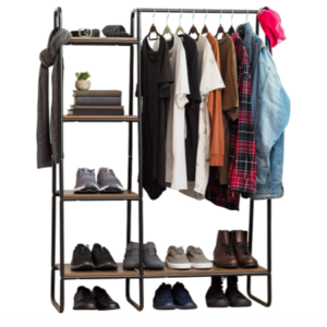 Freestanding Clothes Rack with 3 Wood Shelves Easy to Assemble Garment Rack