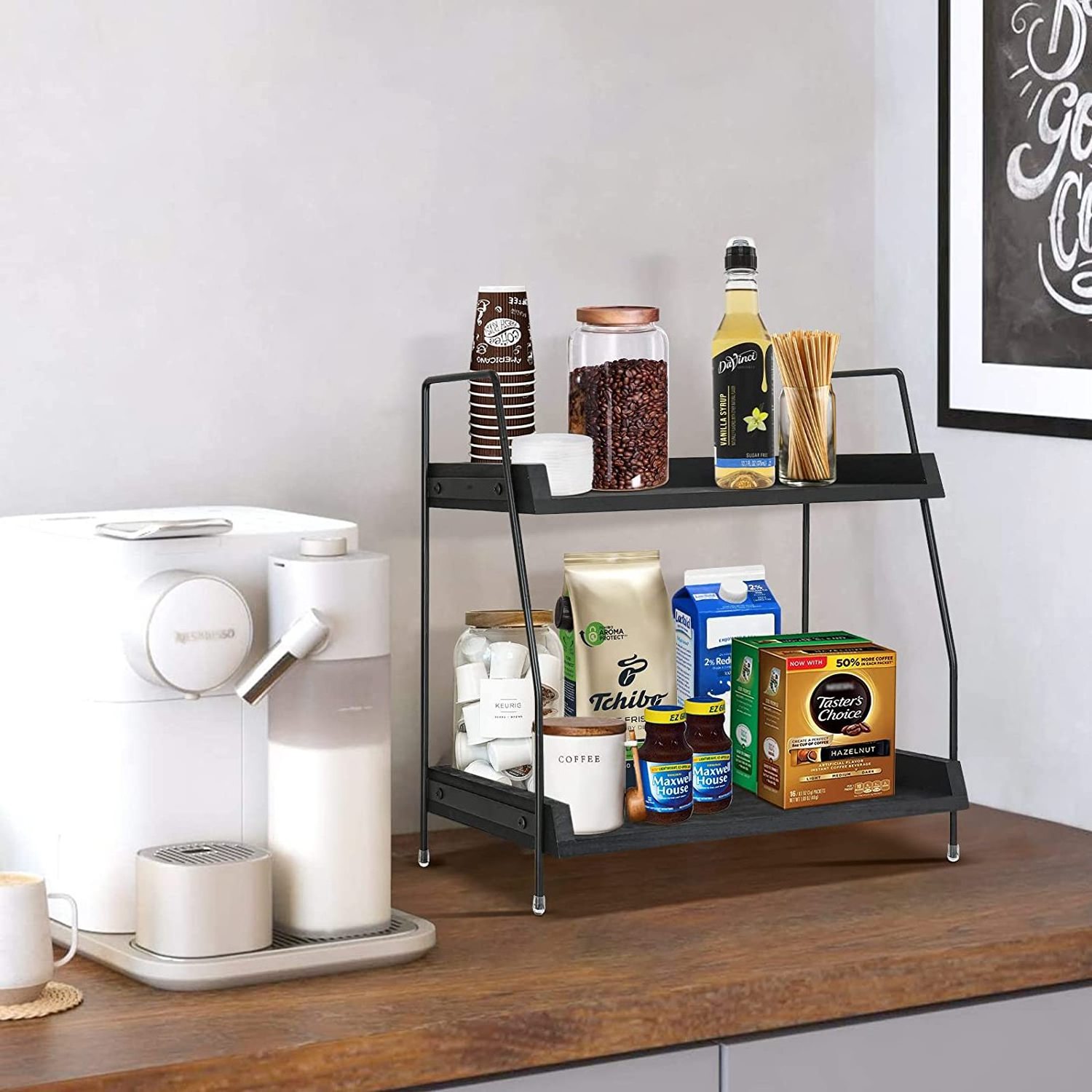 Coffee Bar Accessories and Organizer Countertop, Coffee Station Organizer 2 Tier Kitchen Counter Shelf Organizer