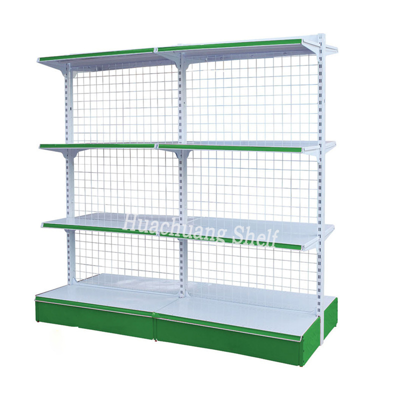 In stock light duty super market shelf grocery retail store steel food display rack mini convenience metallic green wire shelves