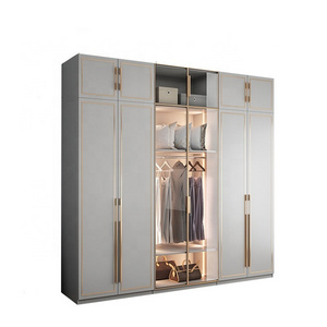 Hotel Home Furniture Showcase Design Luxury Closet Modern Organizer Set Grey Light Bedroom Glass Door Wooden Wardrobe With Led