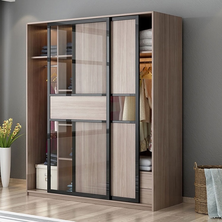 Armoire  Glass Wooden 3 Doors European Corner System Sliding Profile Closets Simple Wardrobe Designs