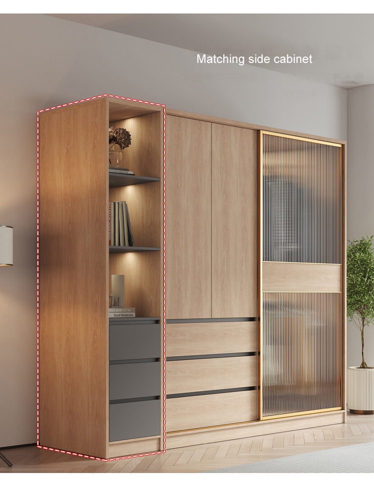 Closet Tempered Glass Wooden Modern Latest Design Bedroom Furniture Cloth Storage  Sliding Door Wardrobe