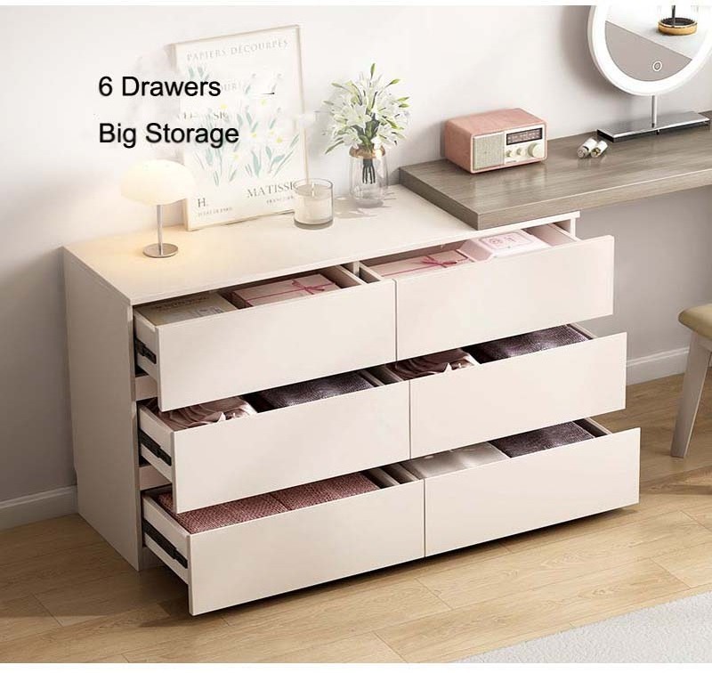 Smart Wooden Makeup Set Nordic Modern Chest Organizer Table Vanity Mirror Dressers 6 Drawers Bedroom Furniture With Lights