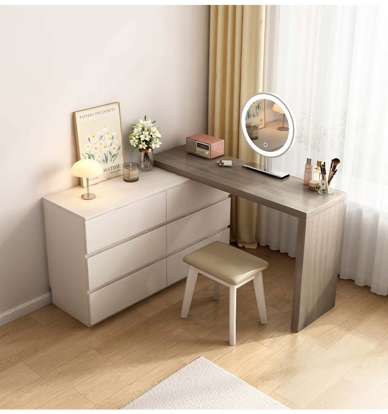 Smart Wooden Makeup Set Nordic Modern Chest Organizer Table Vanity Mirror Dressers 6 Drawers Bedroom Furniture With Lights