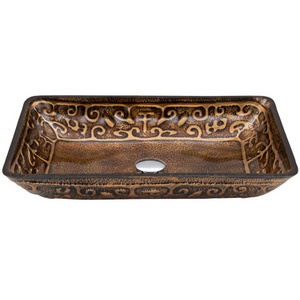 Golden Greek Tempered  glass vessel sink bathroom basin FL-R20