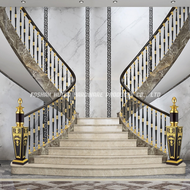 Luxury Aluminum Brass Material Gold Plated Interior Metal Stair Handrail Aluminum Handrail For Stairs