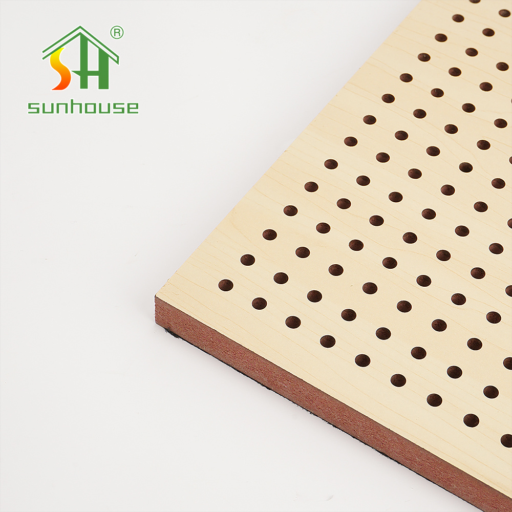 Sunhouse High Quality Natural Veneer Wooden Polyester Oak Akupanel Offices Wooden Perforated Soundproof Panel