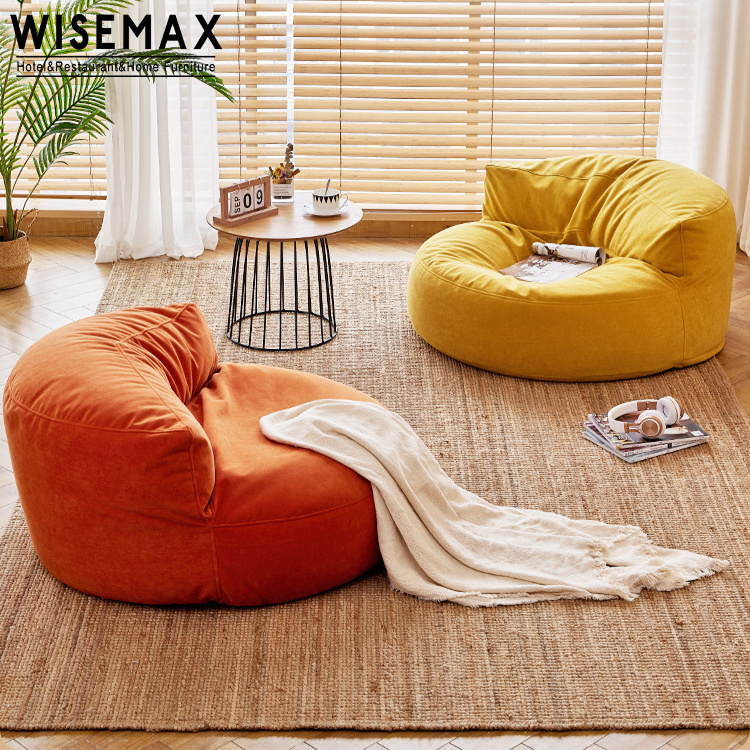 WISEMAX FURNITURE living room single sofas fabric chair modern large round soft lazy bean bag with ottoman lazy floor sofa couch