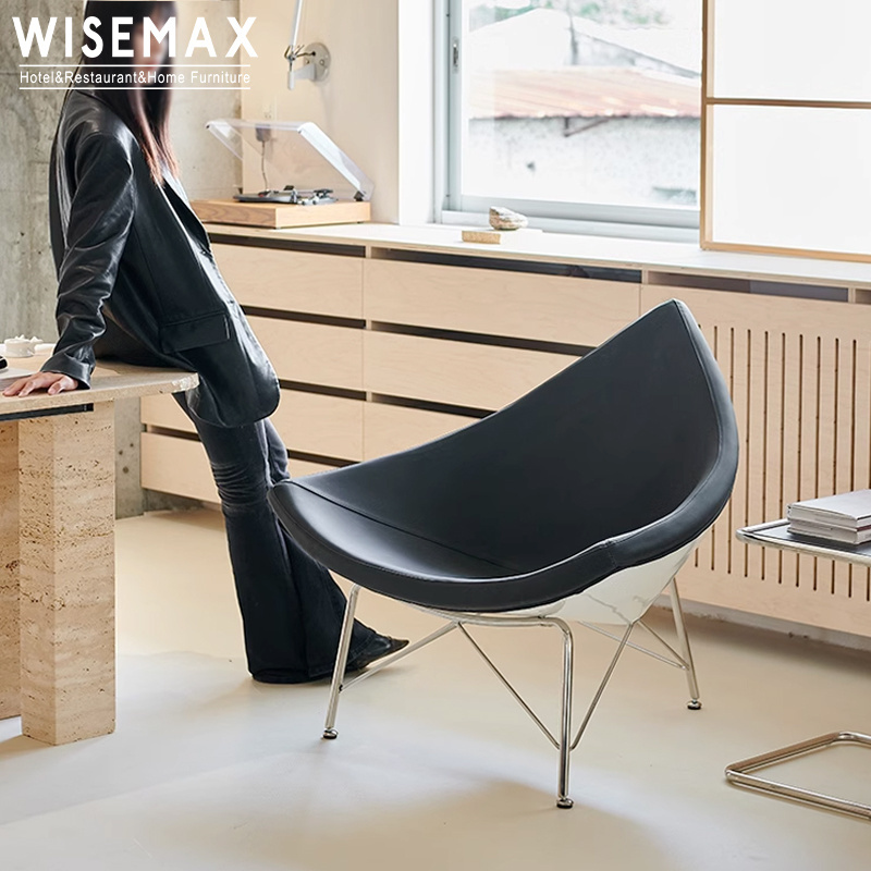 WISEMAX FURNITURE Modern Living Room Leisure Chair Stainless Steel Frame With Genuine Leather Upholstery Lounge Chair For Home