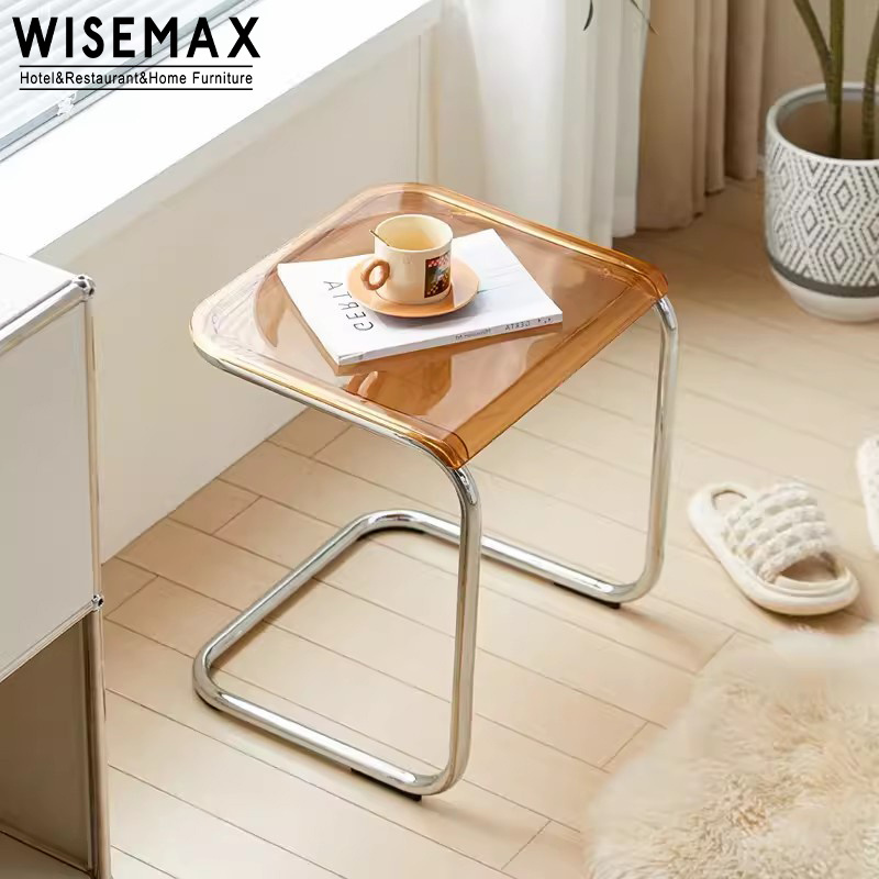 WISEMAX Nordic homestay living room simple acrylic coffee side tea end table chrome metal night stands low shoe vanity stool