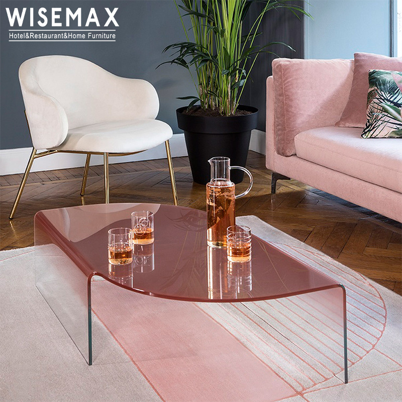 WISEMAX FURNITURE Light luxury transparent round corner table living room center pink acrylic coffee table for home cafe shop