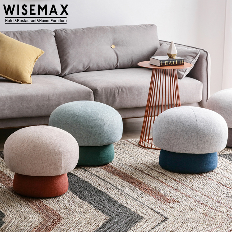 WISEMAX FURNITURE  modern living room furniture small ottoman fabric make up stool sofas footstool mushroom shaped ottoman chair