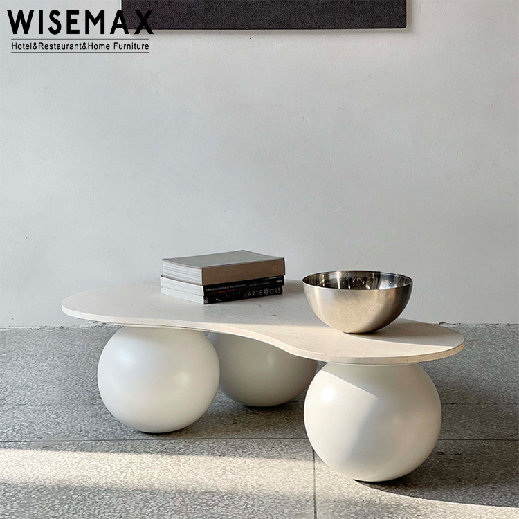 WISEMAX FURNITURE Nordic living room furniture white natural marble stone top ball shaped curve coffee table tea table for home