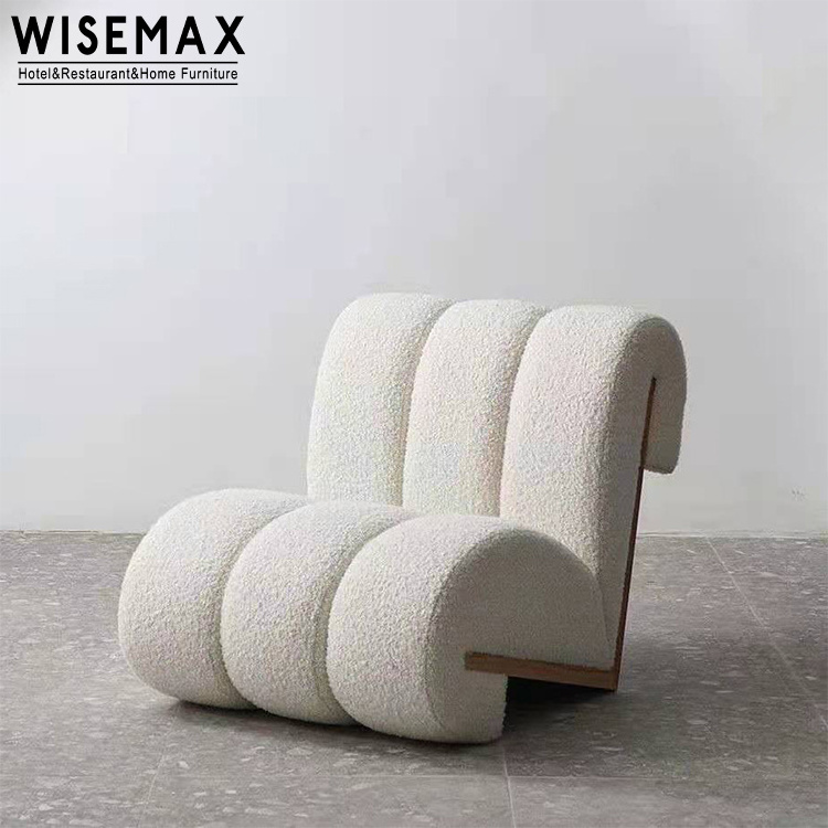 WISEMAX FURNITURE modern nordic living room furniture lambswool upholstery lounge chair wood boucle teddy fabric leisure chair