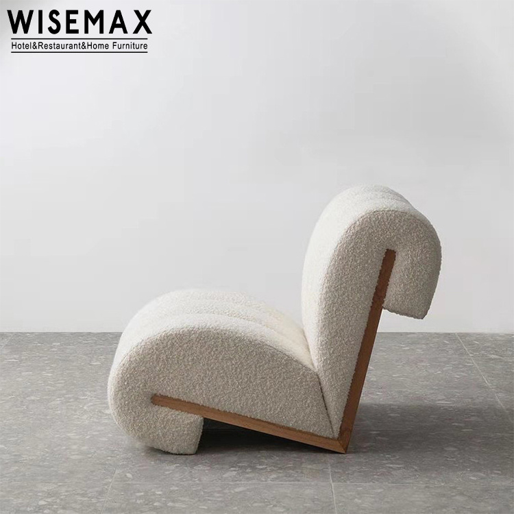 WISEMAX FURNITURE modern nordic living room furniture lambswool upholstery lounge chair wood boucle teddy fabric leisure chair