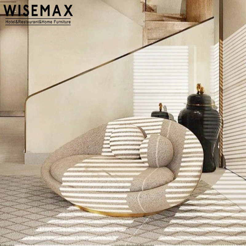 WISEMAX FURNITURE Nordic light luxury living room furniture lamb wool fabric big single round sofa chair balcony lounge chair