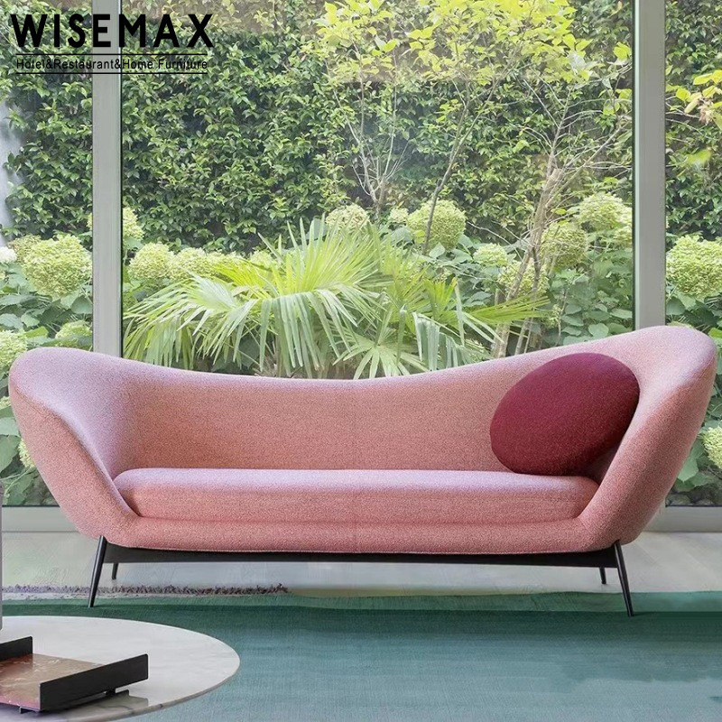 WISEMAX FURNITURE Factory direct sales luxury sofa metal base fabric couch home curved shape three seat sofa for living room