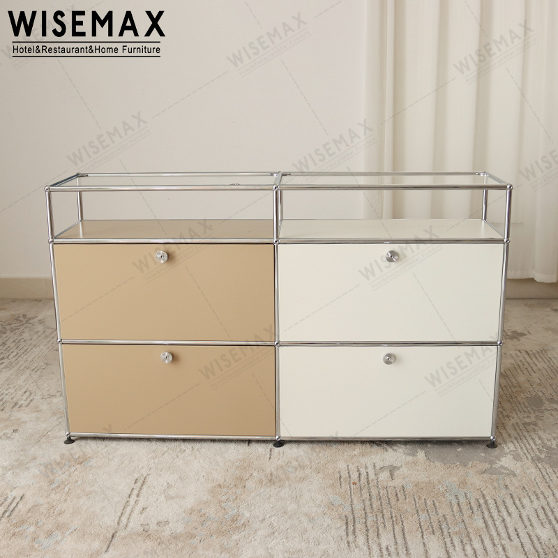 WISEMAX Japandi home modular furniture assemble metal stainless steel storage sideboard cabinet living room bedroom hallways