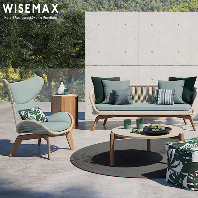 WISEMAX FURNITURE Modern outdoor garden teak wood base lounge chair patio single sofa rattan leisure chair for garden