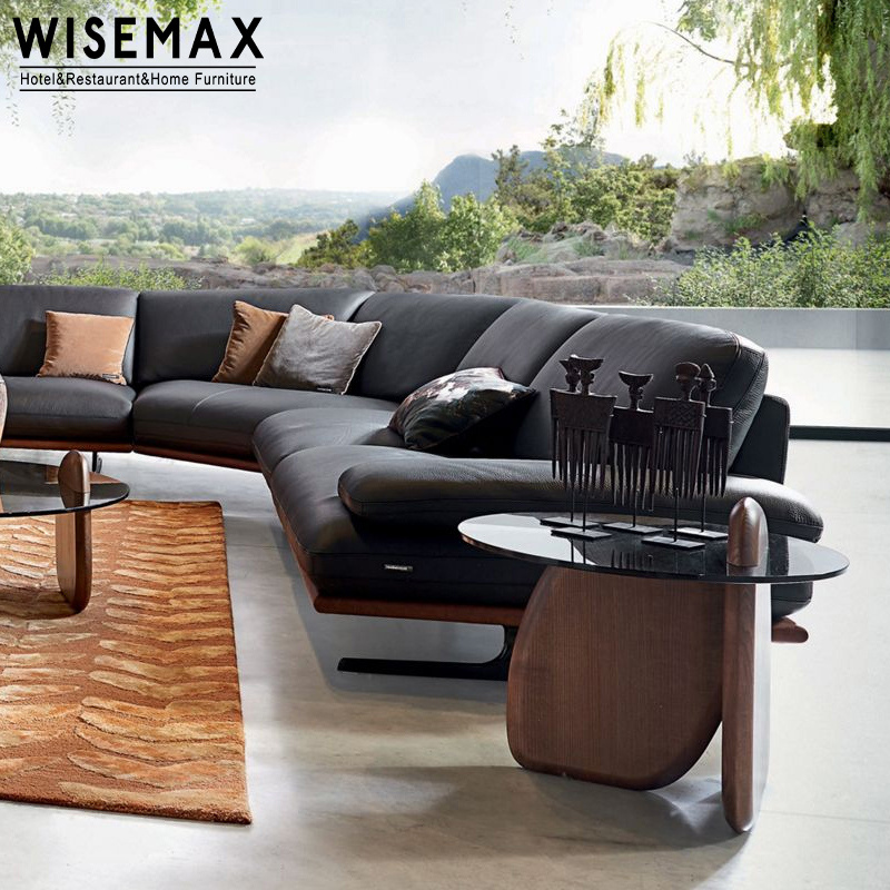 WISEMAX FURNITURE European Modern Minimalist Home Living Room Furniture Grey Glass Round Center Coffee Table With Solid Wood Leg