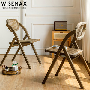 WISEMAX FURNITURE Minimalist dining room furniture ash wood foldable dining chair with rattan wicker seat for home restaurant