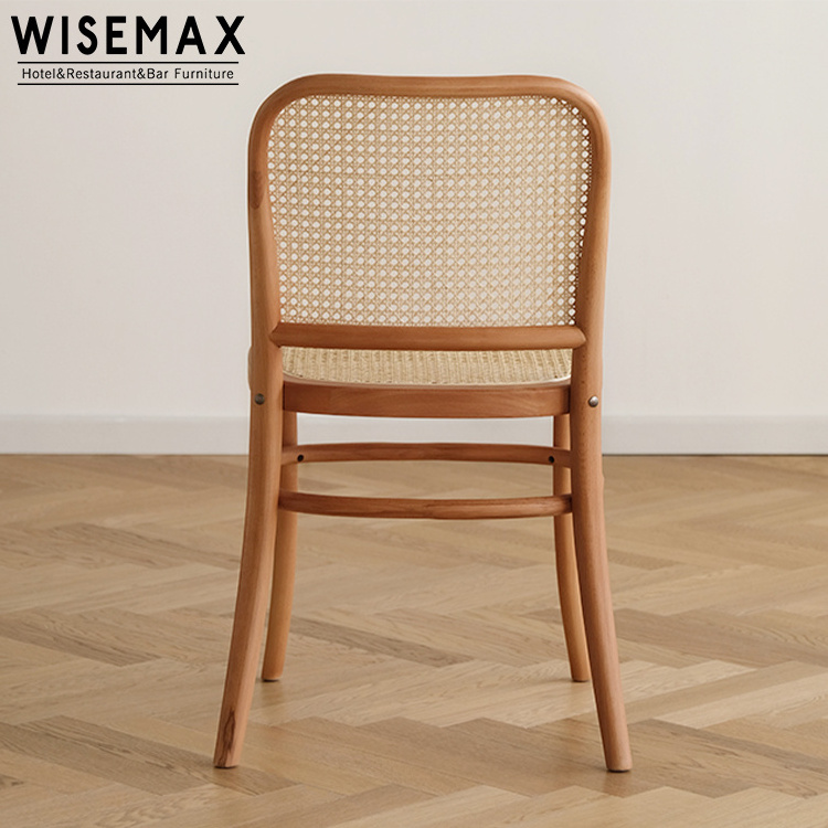 WISEMAX FURNITURE Natural Wood Chair Restaurant Furniture Sets Cane Back Dining Chair Rope Weave Chairs