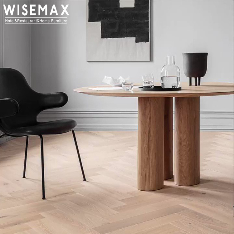 WISEMAX FURNITURE Minimalist dining room furniture Round wooden table Natural wood top 3 cylinder legs dining table