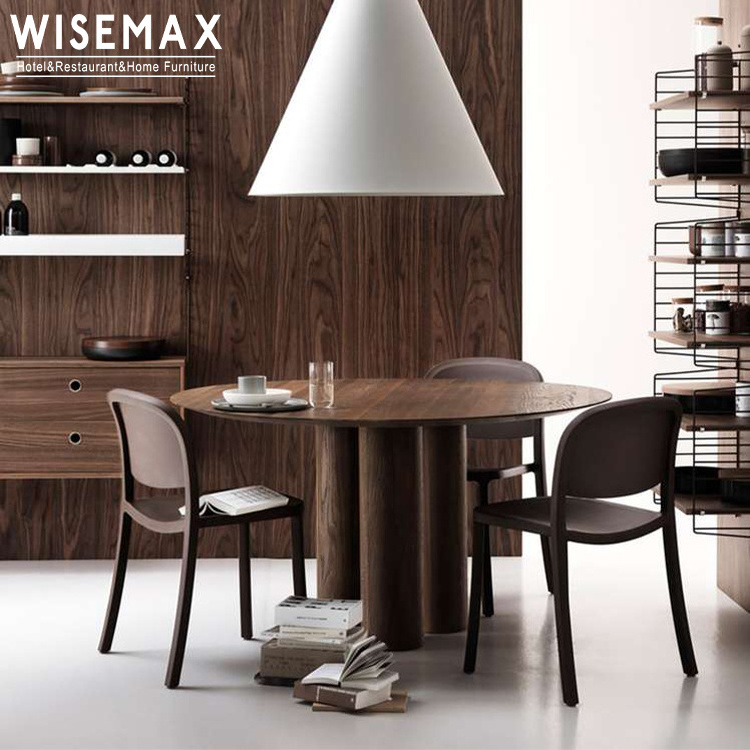 WISEMAX FURNITURE Minimalist dining room furniture Round wooden table Natural wood top 3 cylinder legs dining table