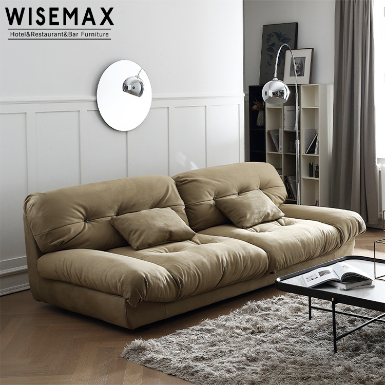 WISEMAX FURNITURE Modern designer living room furniture suede fabric comfortable feather chesterfield sectional sofa couch sofa