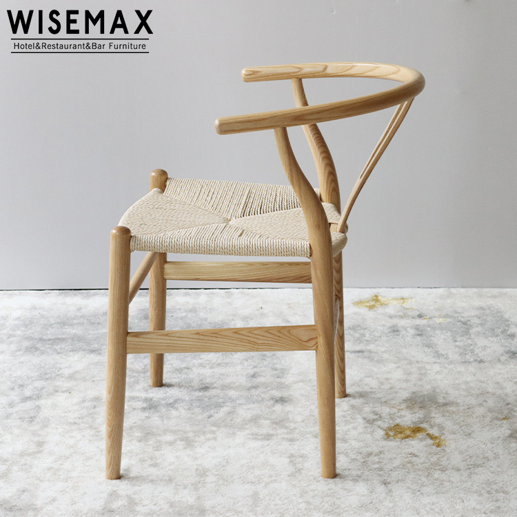 WISEMAX wholesale classic modern wooden Hans Wegner rattan chair wishbone solid ash wood Y chair restaurant dining chair