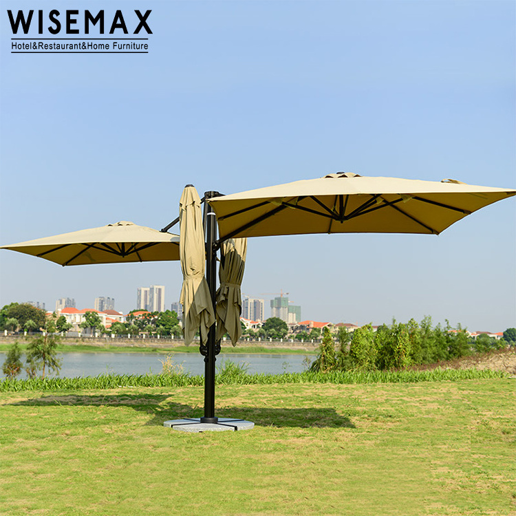 WISEMAX FURNITURE Nordic black aluminum frame outdoor umbrella 4 sunshade square pool bench hotel parasol with marble base