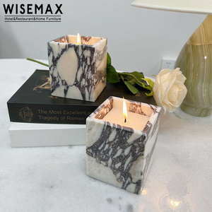 WISEMAX FURNITURE Hot Selling Christmas Wedding Calacatta Natural Marble Square Votive Candle Holder for Home Decoration