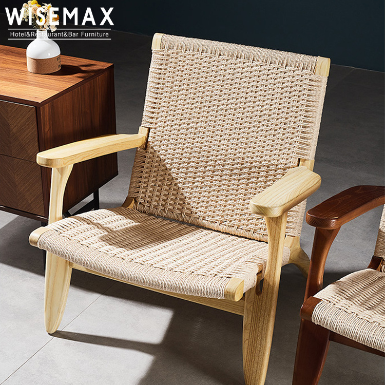 Modern  indoor rattan chair wooden armrest leisure lounge chair for living room home furniture