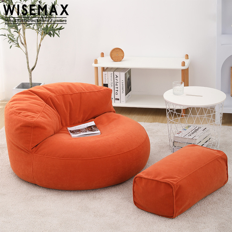 WISEMAX FURNITURE living room single sofas fabric chair modern large round soft lazy bean bag with ottoman lazy floor sofa couch