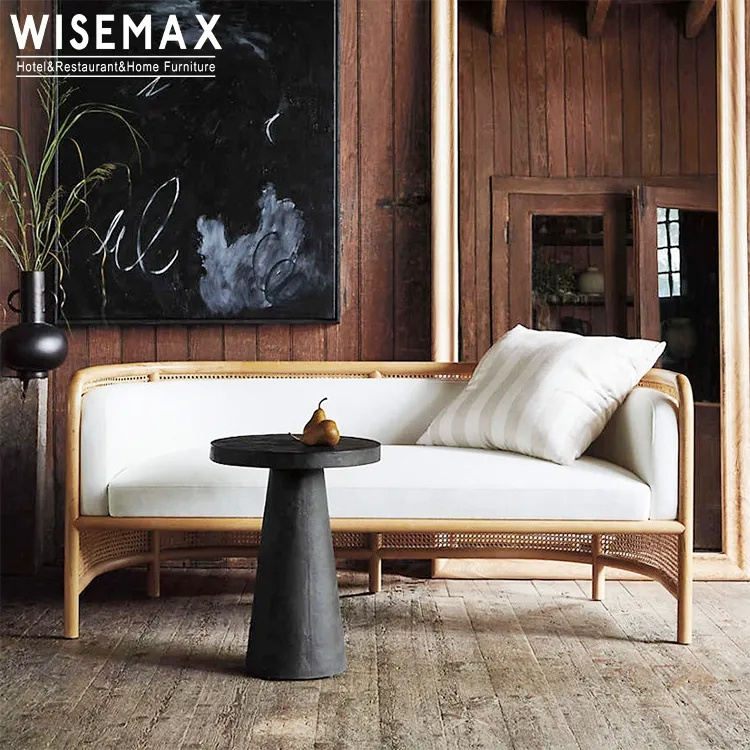 WISEMAX Nordic retro living room furniture solid wood rattan balcony lounge chair wicker sectional sofa arm chair for home