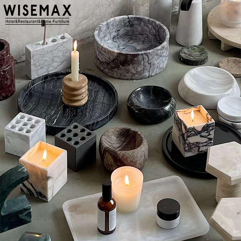 WISEMAX FURNITURE Hot Selling Christmas Wedding Calacatta Natural Marble Square Votive Candle Holder for Home Decoration