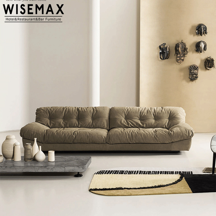 WISEMAX FURNITURE Modern designer living room furniture suede fabric comfortable feather chesterfield sectional sofa couch sofa