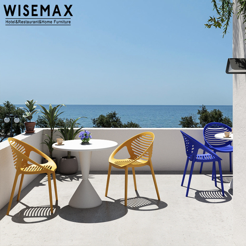 WISEMAX FURNITURE Modern colorful water proof armchair stackable black armrest outdoor garden pp chair for dining room furniture