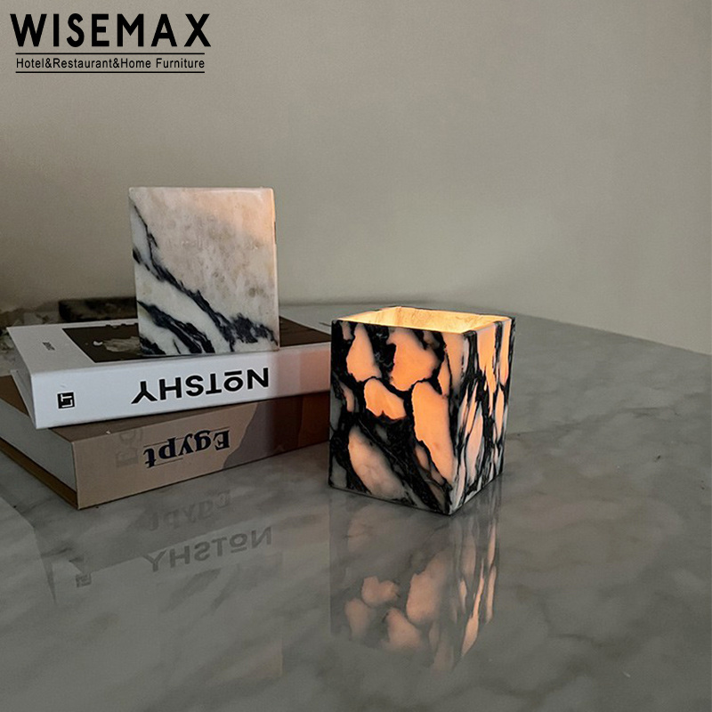 WISEMAX FURNITURE Hot Selling Christmas Wedding Calacatta Natural Marble Square Votive Candle Holder for Home Decoration