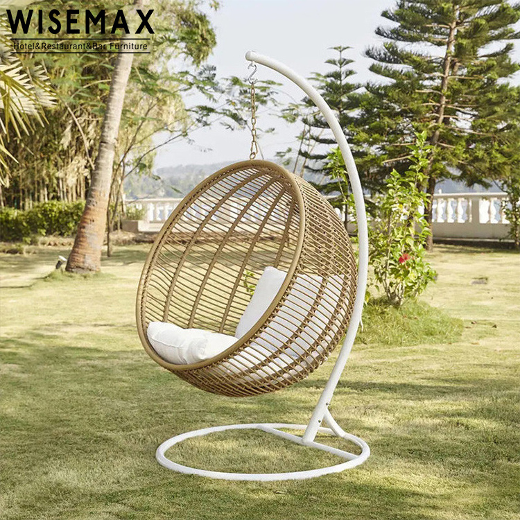 Outdoor balcony swinging chair garden hammock rocking rattan egg chair bird nest hanging chair with stand and cushions