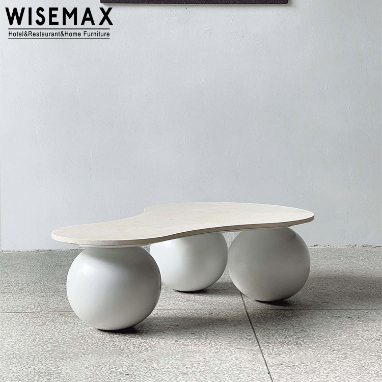 WISEMAX FURNITURE Nordic living room furniture white natural marble stone top ball shaped curve coffee table tea table for home