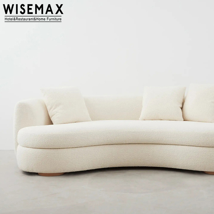 WISEMAX FURNITURE apartment living room furniture sofas white teddy fabric accent sofa with ottoman c shaped fabric sofas set