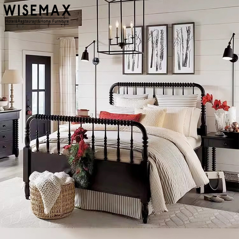 WISEMAX FURNITURE France Retro Beech Wood Queen Bed Modern Bedroom Furniture Roman Pillar Design Wood King Bed