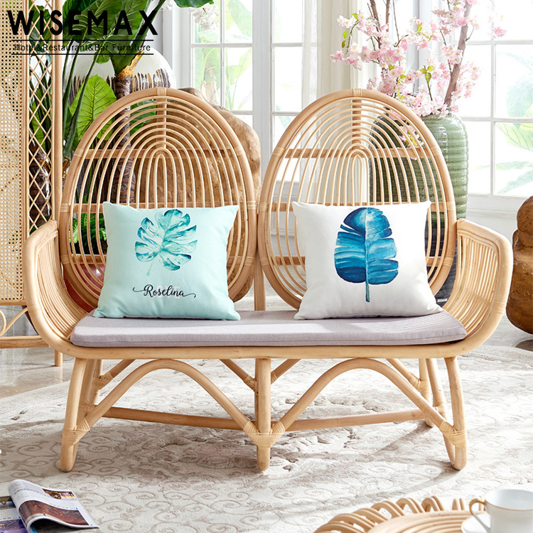 WISEMAX home apartment furniture minimalist style natural handmade rattan leisure sofa chair 2 seater sofa for balcony garden