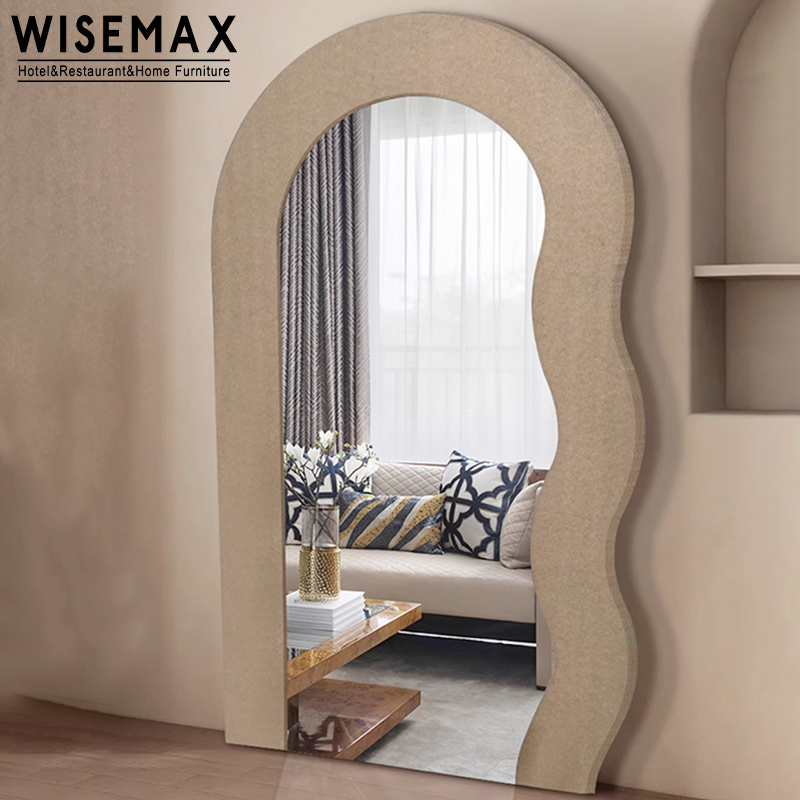 WISEMAX FURNITURE Home Decor Modern luxury wood frame fabric edge wavy long mirror Bedroom cloakroom floor-to-ceiling mirror