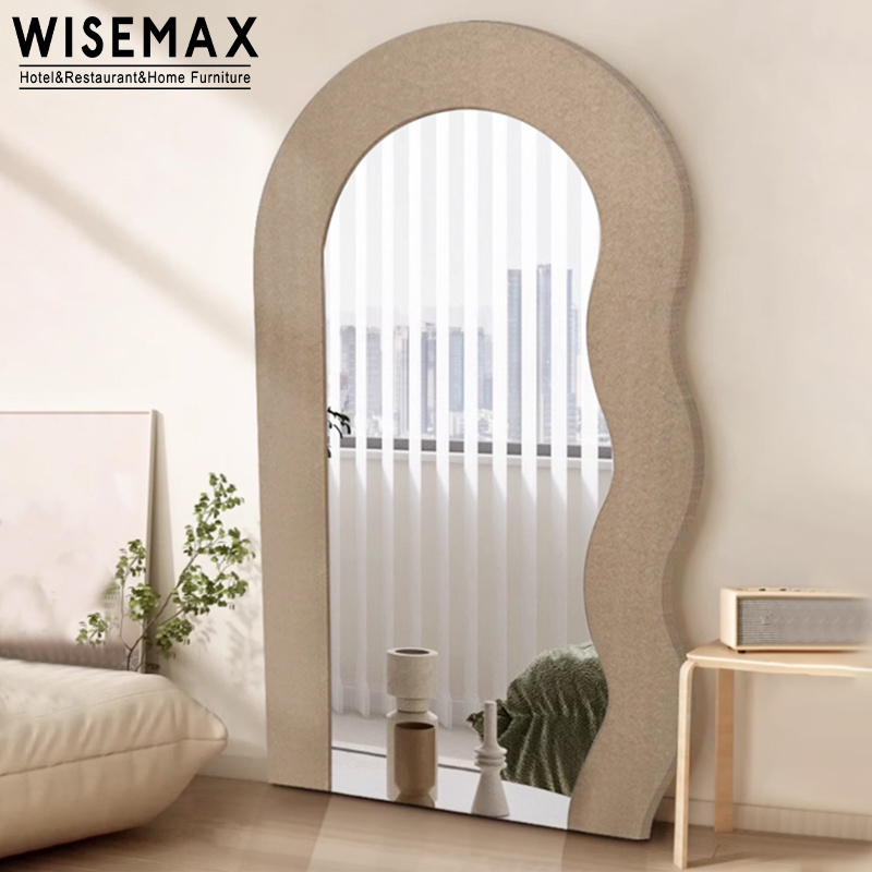 WISEMAX FURNITURE Home Decor Modern luxury wood frame fabric edge wavy long mirror Bedroom cloakroom floor-to-ceiling mirror