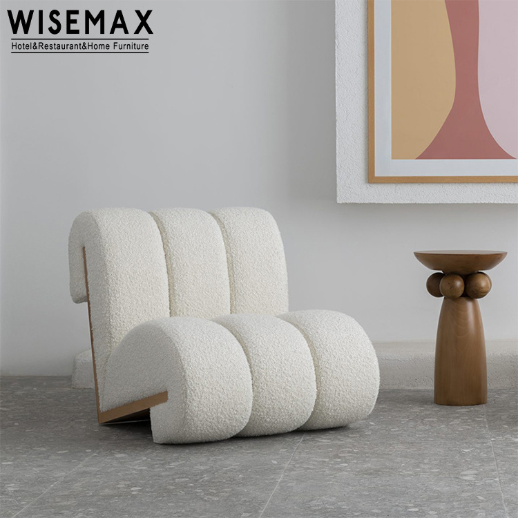 WISEMAX FURNITURE modern nordic living room furniture lambswool upholstery lounge chair wood boucle teddy fabric leisure chair