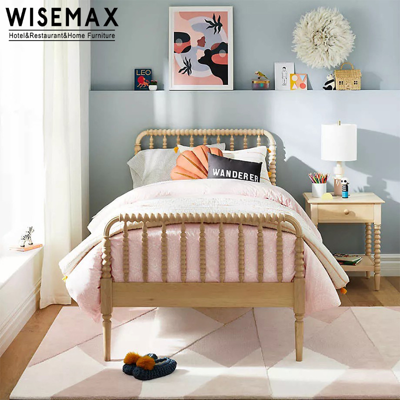 WISEMAX FURNITURE France Retro Beech Wood Queen Bed Modern Bedroom Furniture Roman Pillar Design Wood King Bed