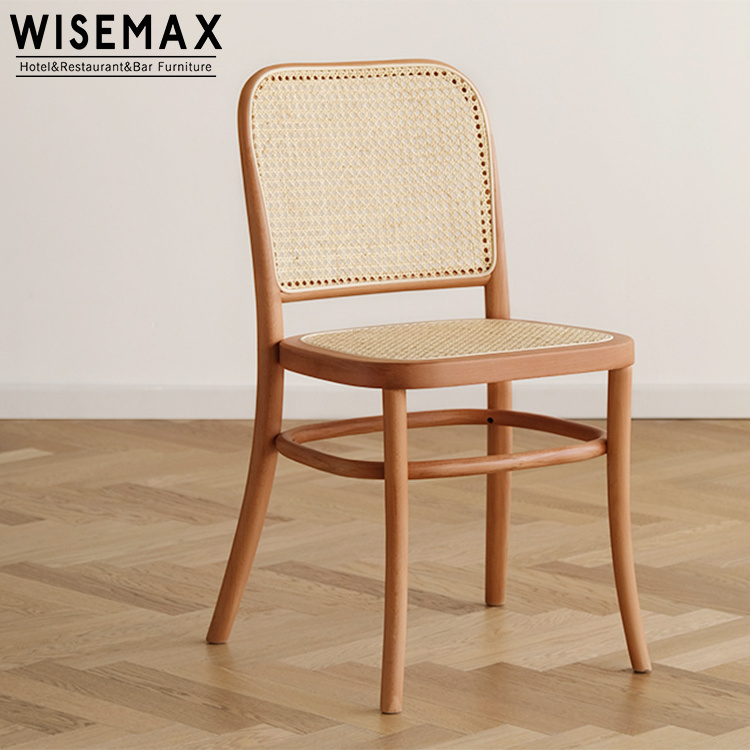 WISEMAX FURNITURE Natural Wood Chair Restaurant Furniture Sets Cane Back Dining Chair Rope Weave Chairs