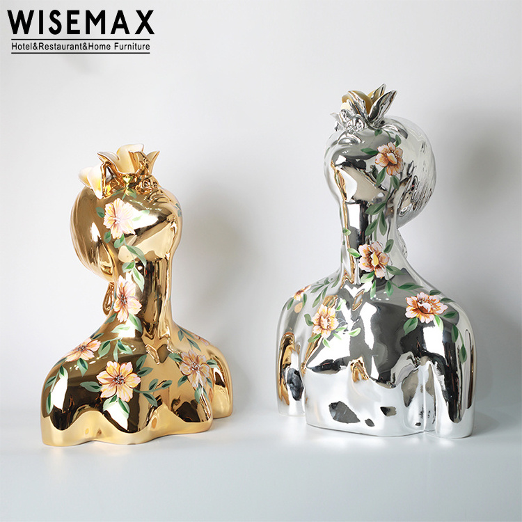 WISEMAX FURNITURE Modern home decor golden silver human head shape art ornament Artist resin sculpture for home living room